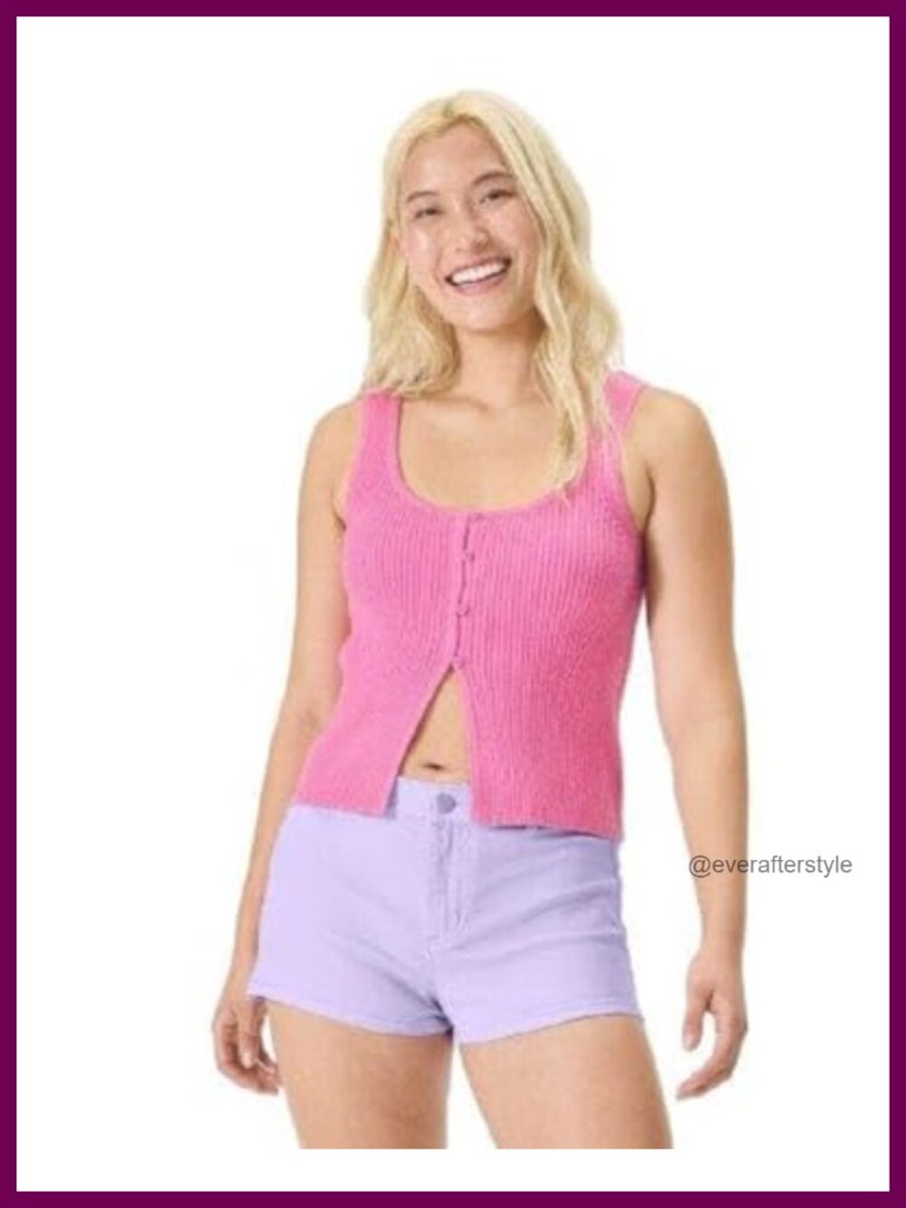 florence by mills Women's Bright Side Peek-a-Boo Knit Button Up Tank Top